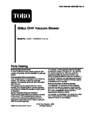 Toro 62925 206cc OHV Vacuum Blower Parts Catalog, 2006 page 1