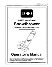 Toro 38025 1800 Power Curve Snowthrower Owners Manual, 1995 page 1