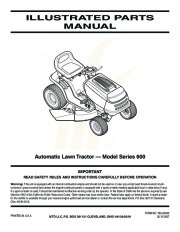 MTD 600 Series Automatic Lawn Tractor Lawn Mower Parts List page 1