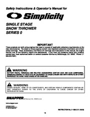 Simplicity 3190M 3190E 1694382 1694383 Snow Blower Owners Manual page 16