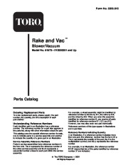 Toro 51573 Rake and Vac Blower Parts Catalog, 2001, 2002, 2003, 2004 page 1