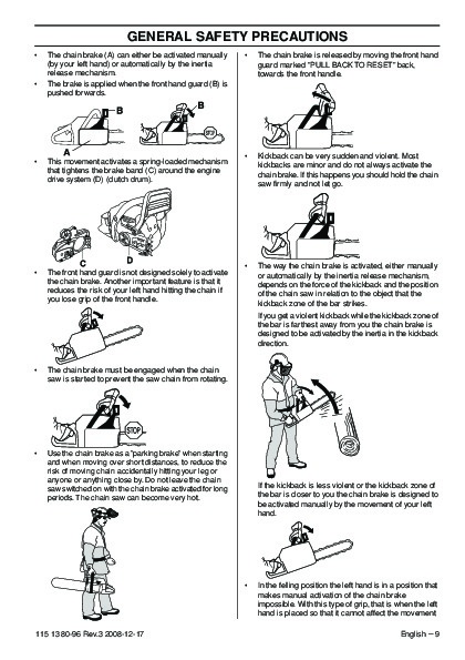 Husqvarna 435 435e 440e Chainsaw Owners Manual 200120022003200420052006200720082009 4959