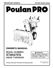 Poulan Pro XT8527ES 422075 Snow Blower Owners Manual page 1