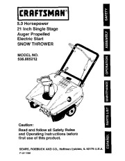 Craftsman 536.885212 Craftsman 21-Inch Snow Thrower Owners Manual page 1