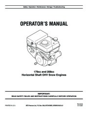 MTD 179cc 208cc Horizontal Shaft OHV Snow Blower Owners Manual page 1
