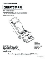 Craftsman 675 247.77013.0 Yard Vacuum Lawn Mower Owners Manual page 1