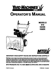 MTD Yard Machines 615 E645E E665E Snow Blower Owners Manual page 1