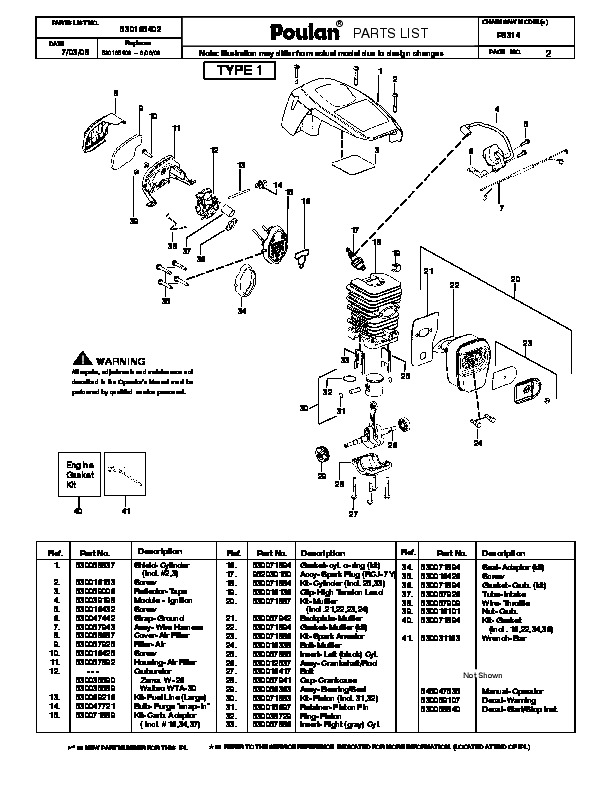 Poulan P3314 Chainsaw Parts List, 2008
