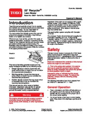 Toro 20007 22-Inch Recycler Lawn Mower Owners Manual, 2004 page 1