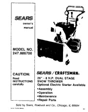 Craftsman 247.886700 Craftsman 26-Inch Snow Thrower Owners Manual page 1