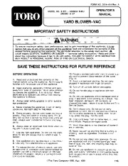 Toro 51571 Yard Blower Vac Owners Manual, 1992, 1993 page 1