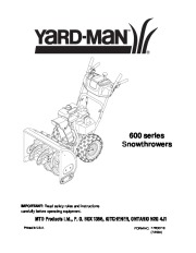 MTD Yard Man 600 Series Snow Blower Owners Manual page 1