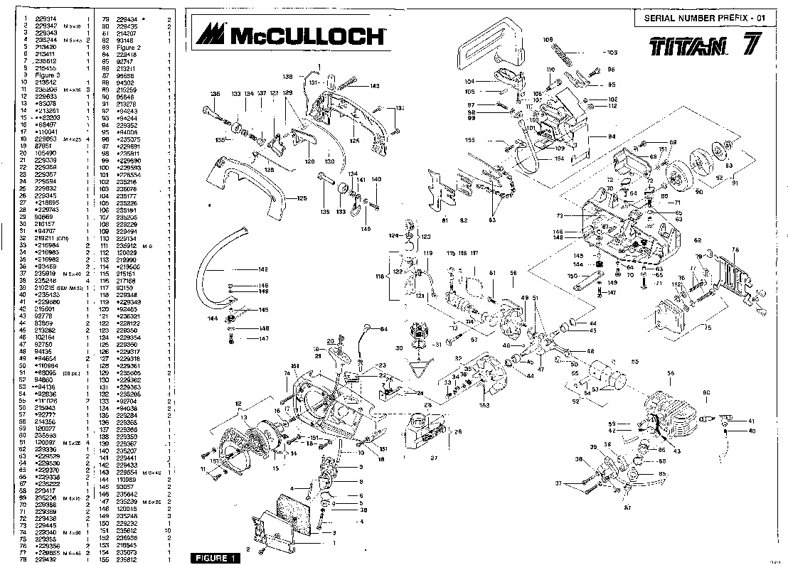 McCulloch Titan 7 Chainsaw Service Parts List