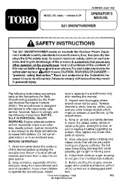Toro 38054 521 Snowblower Manual, 1994 page 1