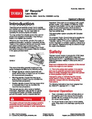 Toro 20001 22-Inch Recycler Lawn Mower Owners Manual page 1