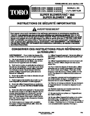 Toro 51578 Super Blower Vac Owners Manual, 1994 page 9