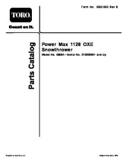 Toro 38624, 38634, 38644, 38654 Toro Power Max 1128 OXE Snowthrower Parts Catalog, 2010 page 1
