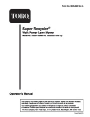 Toro 20039 21-Inch Super Recycler Lawn Mower Owners Manual page 1