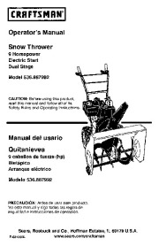 Craftsman 536.887992 Craftsman 9 HP Snow Thrower Owners Manual page 1