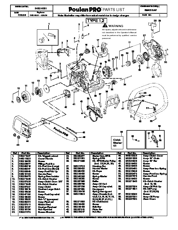 Poulan Pro SM4218AV Chainsaw Parts List, 2008
