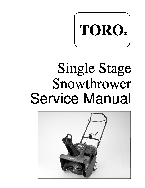 Toro Single Stage Snow Blower Service Manual