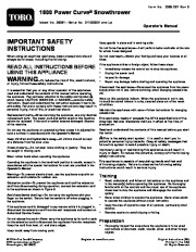 Toro 38381 Toro 1800 Power Curve Snowthrower Owners Manual, 2011 page 1