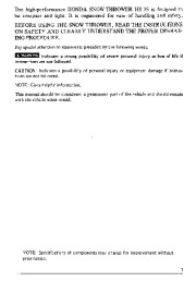 Honda HS35 Snow Blower Owners Manual page 2