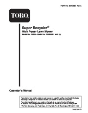 Toro 20038 21-Inch Super Recycler Lawn Mower Owners Manual, 2004 page 1