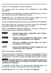 Honda HS828 Snow Blower Owners Manual page 2