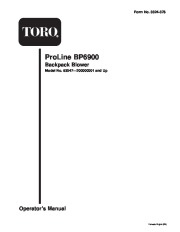 Toro 53047 BP 6900 Back Pack Blower Manual, 2000 page 1