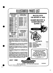 McCulloch Eager Beaver 100 160 106S 600016 600123 600124 Chainsaw Parts List page 1