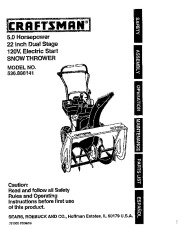 Craftsman 536.886141 Craftsman 22 inch Snow Thrower Owners Manual page 1