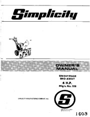 Simplicity 558 4 HP Single Stage Snow Away Snow Blower Owners Manual page 1