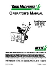 MTD Yard Machines E642E E662H 614E E644E E664F Snow Blower Owners Manual page 1