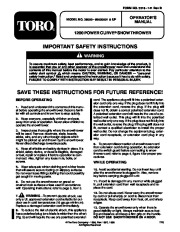 Toro 38005 1200 Power Curve Snowthrower Owners Manual, 1997, 1998, 1999 page 1