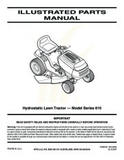 MTD 610 Hydrostatic Lawn Tractor Mower Parts List page 1