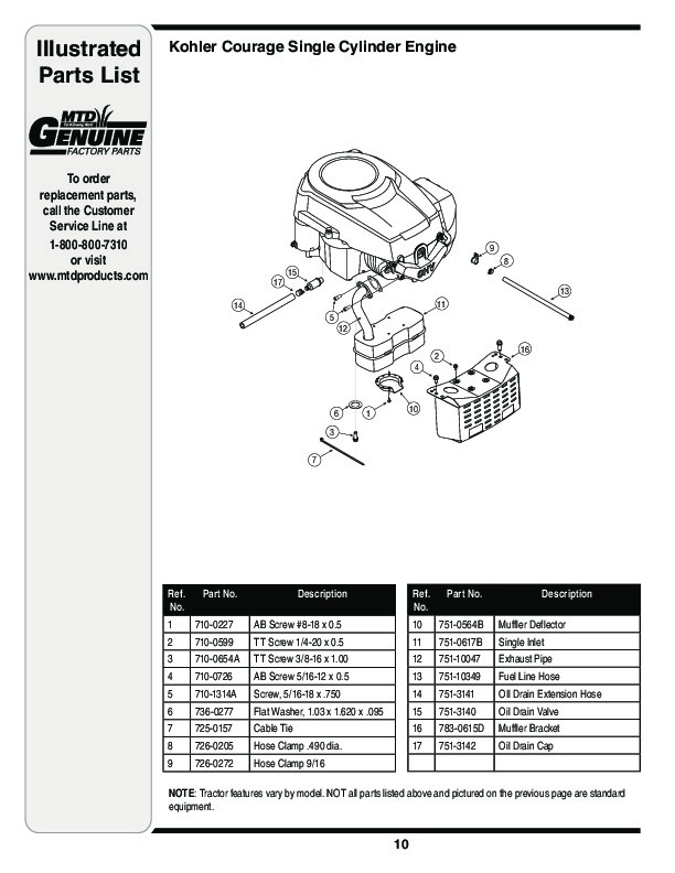 MTD 610 Hydrostatic Lawn Tractor Mower Parts List