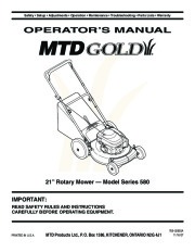 MTD Gold 580 21 Inch Rotary Mower Lawn Mower Owners Manual page 1