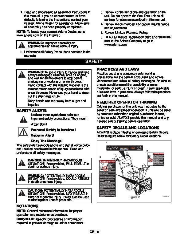 Ariens Sno Thro 939003 ST520E Snow Blower Owners Manual