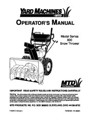 MTD Yard Machines 800 Snow Blower Owners Manual page 1