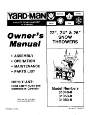 MTD Yard Man 31340-8 31353-8 31383-8 Snow Blower Owners Manual page 1
