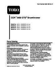 Toro 38515 Toro  CCR 2450 3650 GTS Snowthrower Parts Catalog, 2002 page 1