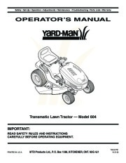 MTD Yard Man 604 Transmatic Tractor Lawn Mower Owners Manual page 1