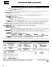 Toro Greensmaster 1600 Specifications TRACTION DRIVE REEL DRIVE Specs page 1