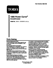 Toro 38026 1800 Power Curve Snowthrower Parts Catalog, 2009 page 1
