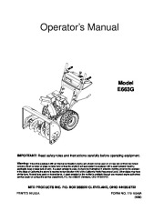 MTD E663G Snow Blower Owners Manual page 1