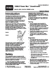 Toro Power Max 1028LE 38645 Snow Blower Owners and Service Manual 2004 page 1