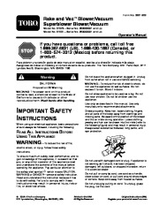Toro 51591 Super Blower/Vacuum Owners Manual, 2005, 2006, 2007 page 1
