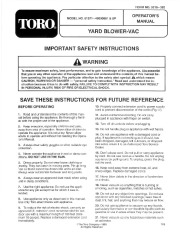 Toro 51571 Yard Blower Vac Owners Manual, 1994 page 1