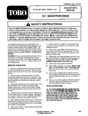 Toro 38054 521 Snowthrower Owners Manual, 1995 page 1